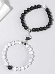 2入組青年情侶磁吸手鍊,具有niche設計感的赤鐵礦流行手鍊套裝 - 彩色 - 查看 2