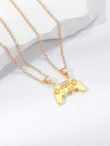 1對情侶風格遊戲手柄吊墜項鍊,適用於情人節和日常穿著 - 金色 - 查看 1