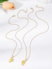 1對情侶風格遊戲手柄吊墜項鍊,適用於情人節和日常穿著 - 金色 - 查看 3