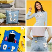 2pcs Ladies Golden Edge 4 Colors English Letters Hot Melt Glue Ironing Wool Embroidery Patches Decorate Bags And Clothes