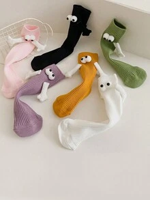 Kids' Hand In Hand Socks, Parent-Child Unisex Mid-Calf Socks, Solid Color Cute Funny Sport Socks For Students - Purple - View 5