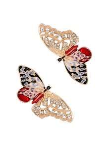 1pair Fashionable Enamel Coated Alloy Butterfly Dangle Earrings, Women's Accessory - Multicolor - View 1