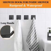 4pcs Stainless Steel Hook, Bath Towel Robe Coat Hook, Closet Viscosity Hook, Punch-Free Installation, Closet Bathroom Accessories - Black - View 5