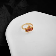 1 枚輕奢個性楓葉型可調式戒指,適合女士日常配戴 - 彩色 - 查看 3