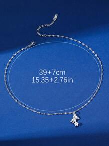 1pc European & American Style Classic Three Color Options Copper Teddy Bear Pendant With Stainless Steel Chain Necklace, Suitable For Women's Daily Wear - Pink - View 3