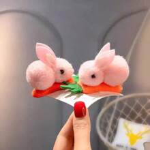 2pcs Baby Girls Cute Plush Rabbit Hair Clips, Princess Decorative Hair Accessories, Holiday Birthday Gift