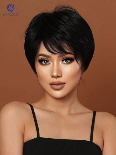 10英寸短直发假发，合成纤维材质，耐热，适合女性，清新自然，日常佩戴百搭。