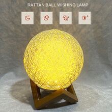 1個創意藤球夜燈米色桌燈,臥室睡眠氛圍燈,浪漫生日禮物,usb插電版（無電池燈） - 黃色 - 查看 10