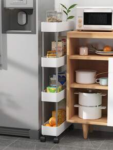 1個帶輪的4層活動立式儲物架,適用於廚房、家居、客廳組織車架置物架 - 彩色 - 查看 7