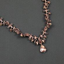 1入項鍊和2對耳環組合,女士用寶石吊墜,電鍍古董紅銅鏈,紫灰色和黑灰色的葉形吊墜為服飾配件 - 紫色 - 查看 3