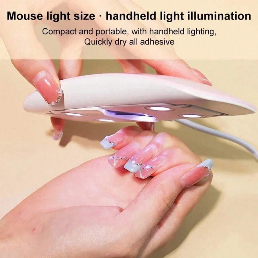 Usb Mini Nail Dryer Lamp With Mouse Shape Design For Home Dormitory Use, White/Pink Color