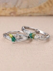 2入組華麗枝形立方氧化鋯鑲嵌戒指,適合女士的派對裝飾和佩戴 - 彩色 - 查看 2