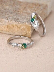 2入組華麗枝形立方氧化鋯鑲嵌戒指,適合女士的派對裝飾和佩戴 - 彩色 - 查看 3