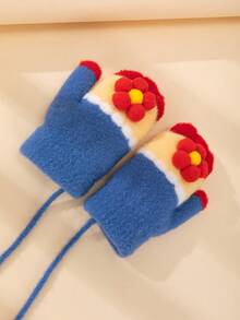 1pair 3-8 Years Old Children Cartoon Mittens Gloves For Winter Riding Warm Keeping With Flowers For Boys And Girls - Royal Blue - View 4