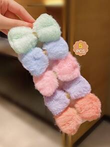 5pcs Kids' Elastic Hair Bands With Colorful Plush Bow Knot - Multicolor - View 7