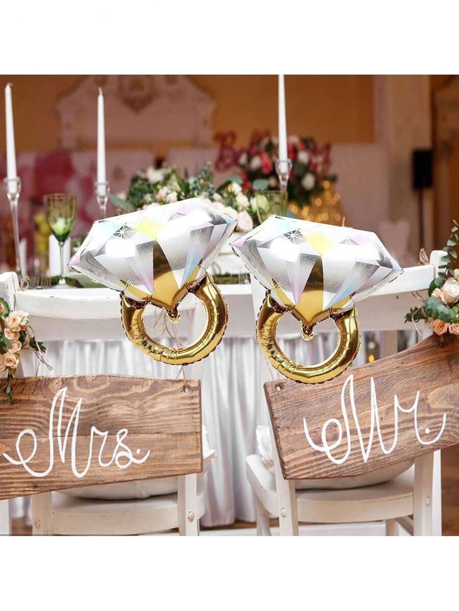 2入組鑽石戒指鋁模氣球,適用於婚禮裝飾、求婚道具、活動派對裝飾 - 彩色 - 查看 1