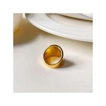 1 件復古戒指幾何設計拋光錶面適合男士和女士搭配日常服裝派對配件 - 金色 - 查看 3