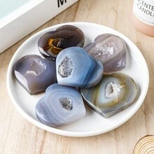 Natural Healing Crystal Agate Druzy Geode Heart Shape Love Carved Palm Worry Stone Chakra Reiki Balancing - Agate Heart - View 8
