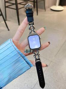 兼容 表带，创意时尚设计银玫瑰金金属组合软皮表带，可调节，男女通用，适合 Ultra 2 1 SE/S10/S9/S8/S7/S6/S5/S4/S3/S2/S1 系列，38 毫米 40 毫米 41 毫米 42 毫米 44 毫米 45 毫米 49 毫米智能手表配件，女士 表带，银色，黑色 - 黑色 - 查看 6