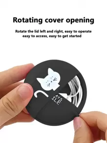 Mini Portable Cartoon Cat Earphone Case With Sliding Cover For Wires, , Abs Material - Black and White - View 1