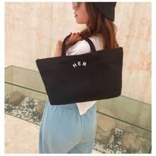 2023 Korean Large Capacity Simple And Versatile Canvas Bag, Solid Color Alphabet Handbag, Shopping Bag, Lunch Bag