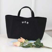 2023 Korean Large Capacity Simple And Versatile Canvas Bag, Solid Color Alphabet Handbag, Shopping Bag, Lunch Bag