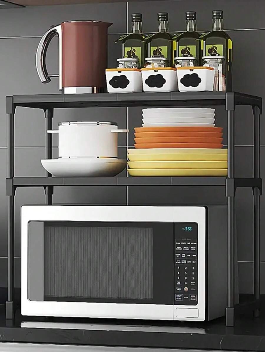 1只廚房傢具收納架,多功能延伸微波爐架 - 黑色 - 查看 1
