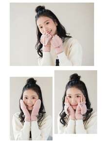 1雙女式半指針織手套,翻蓋設計,適用於書寫和辦公室工作,短款長度配備觸控屏幕功能,厚實針織圖案材料,是家庭、情侶、朋友、摯友、姊妹或任何喜愛幽默禮物的人的絕佳禮物。女性禮物。 - 黑色 - 查看 3