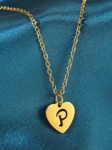 1pc Simple Stainless Steel 26 English Alphabet Pendant Necklace, Ideal Gift For Friends - Yellow Gold - View 22