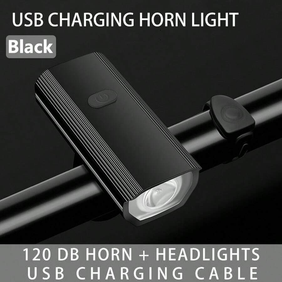 1 件 Abs 防水自行車燈,帶喇叭功能,usb 充電,增強您的道路安全和性能 - 黑色 - 查看 1