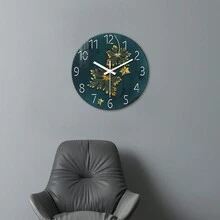 A 12-Inch Tempered Glass Premium Touch Wall Clock With Art Leaf Pattern Silent Battery Powered For Living Room Dining Room Parties, Gifts For Friends (No Battery) - Multicolor - View 2