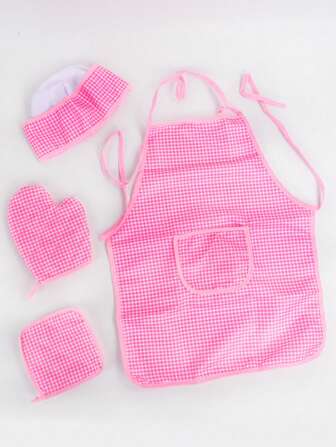 Pretend Play Kitchen Clothing Kid Chef Costume Set, Pink Checkered Apron + 4 Baking Tools Toy,Kids Apron,Costume For Kids,Kids Costume,Little Chef,Role Play Kids,Kids Kitchen Toys,Cooking Apron For Kids,Kids Dress Up Costumes,Costumes For Kids