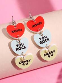 1 对树脂可爱“拥抱我甜心”彩色心形长吊坠耳环，女士情人节节日礼物珠宝 - 彩色 - 查看 17