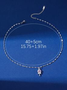 1pc Classic Four Colors Lollipop & Rhinestone Designed Copper Pendant Stainless Steel Chain Necklace, Suitable For Women'S Daily Wear - Pink - View 5