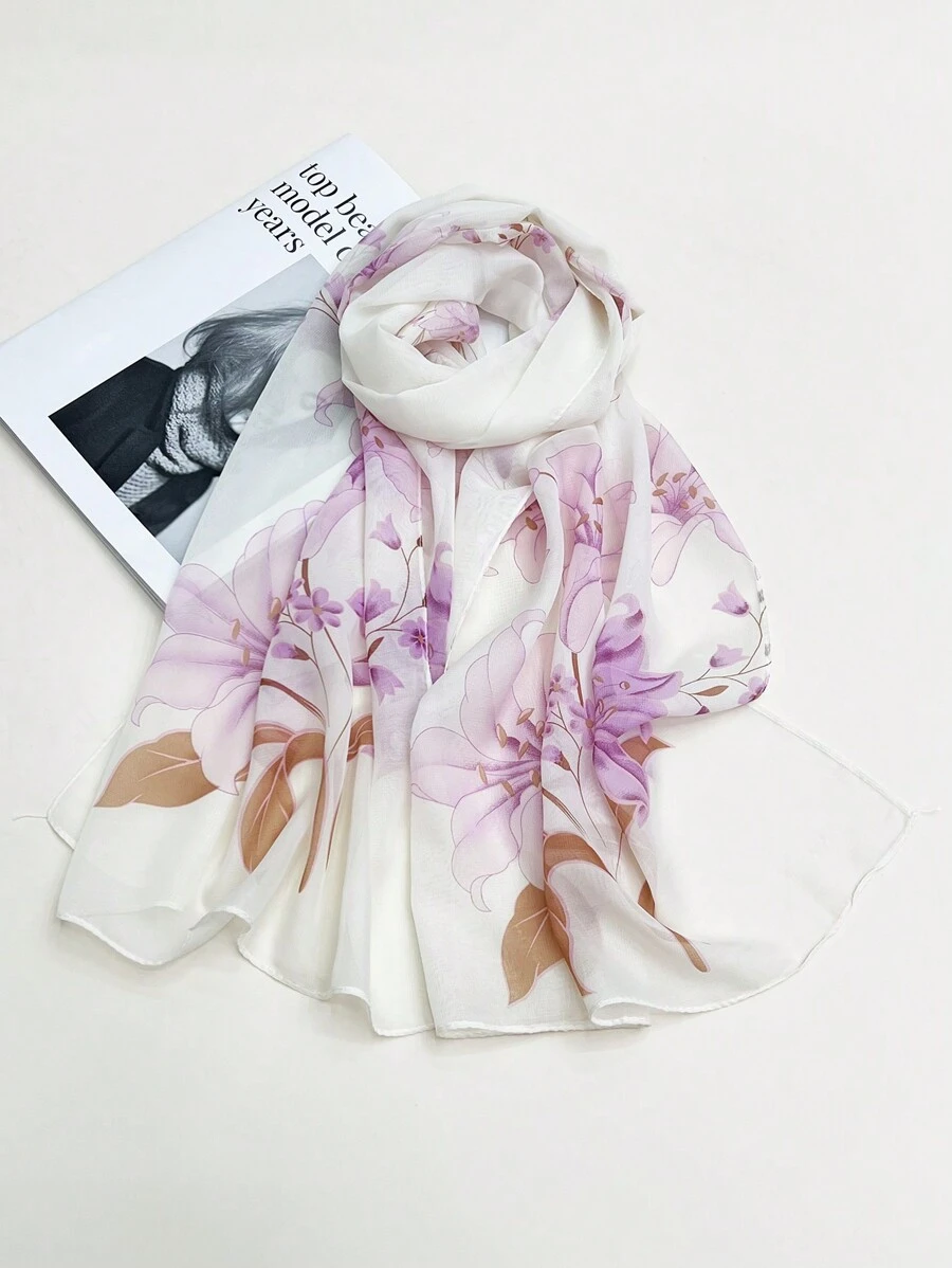 1条女士时尚薄款印花围巾/头巾，适合日常佩戴 - 彩色 - 查看 1