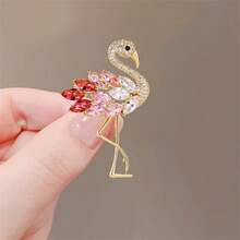 1個精美的水晶彩色火烈鳥胸針,適用於大衣、西裝、旗袍的節日配飾 - 金色 - 查看 4