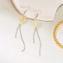 1 对时尚百搭的不对称棱镜水晶和玛瑙流苏吊坠耳环，配以艺术复古金属链、水钻和紫水晶细节，适合日常佩戴和派对 - 天然石流蘇耳環 - 查看 7