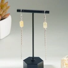 1 对时尚百搭的不对称棱镜水晶和玛瑙流苏吊坠耳环，配以艺术复古金属链、水钻和紫水晶细节，适合日常佩戴和派对 - 天然石流蘇耳環 - 查看 9