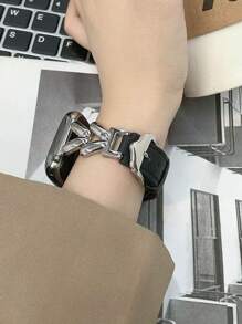 兼容 表带，创意时尚设计银玫瑰金金属组合软皮表带，可调节，男女通用，适合 Ultra 2 1 SE/S10/S9/S8/S7/S6/S5/S4/S3/S2/S1 系列，38 毫米 40 毫米 41 毫米 42 毫米 44 毫米 45 毫米 49 毫米智能手表配件，女士 表带，银色，黑色 - 黑色 - 查看 5