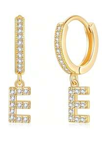 1對女士小號huggie Hoop字母耳環| Post Huggie耳環|方鋯|925純銀低過敏|女童、少女、女士禮物 - 金黃色 - 查看 31