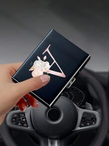 1pc 6-Card Slots Card Holder, Men's RFID Blocking Aluminum Alloy Super Slim Wallet, Letter Print Wallet - Black - View 5