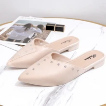 Zapatos Mules Flats Para Dama De Moda Casual - Beis - Ver 2