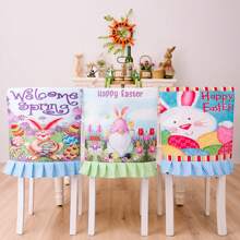 1pc Easter Bunny Printed Chair Cover For Home And Kitchen Decoration - Multicolor - View 3
