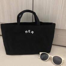 2023 Korean Large Capacity Simple And Versatile Canvas Bag, Solid Color Alphabet Handbag, Shopping Bag, Lunch Bag