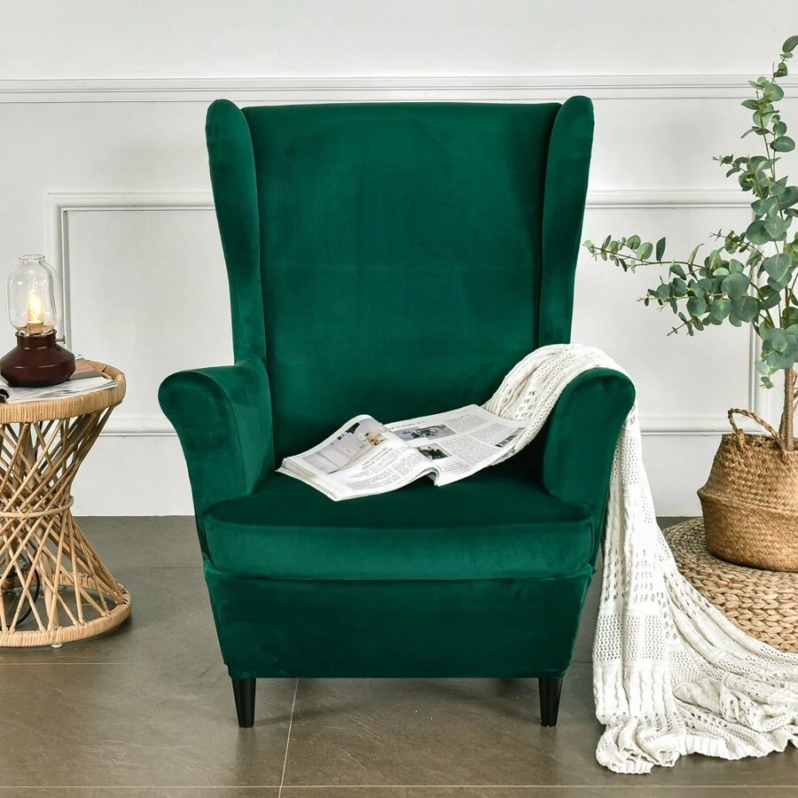 Ohrensessel Überzug, 2-Teiliges Set Stretch Ohrensessel Kissen Sofa Schonbezüge, Samt Sessel-Überwürfe Flügel zurück Sesselbezüge Möbelschutz für Wohnzimmer Schlafzimmer Hotel
