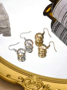 1pair Metallic Retro Stylish Simple Design Glass Ball Dangle Earrings, Perfect For Women's Daily Wear - Silver Ball - View 1