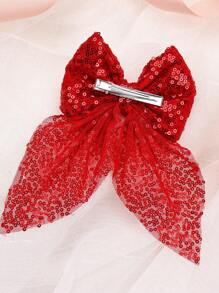 1pc Shiny Sequin Big Bow Hair Clip, Red Glitter Hair Accessory, Suitable For Daily Wear And Valentine's Day Gift, Fit For Girls And Teenagers - Red - View 3
