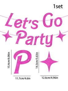1set Glittering Party Banner Sign 'Let's Go Party' Decoration For Bachelor/Ette, Birthday, Festive And Home Party Decor - Hot Pink - View 4