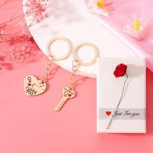 2件情侶鑰匙扣,創意情人節鑰匙扣,英文銘文l Love You,情侶箭穿心情人節禮物,紀念餽贈品 - 銀色 - 查看 11