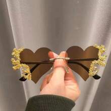 1PC Fashion Rimless Rhinestone Shining Heart Shaped Fashion Glasses Women Dancing Night Club Party Glasses - Gold - View 7